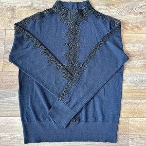 Sandro Lace Accent navy sweater